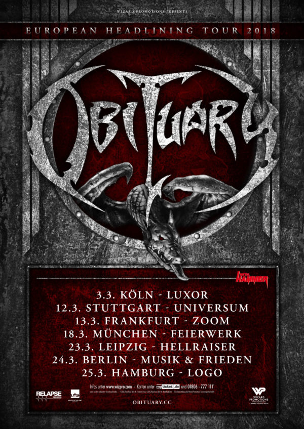 Obituary kommen 2018 für sechs Shows nach Deutschland
