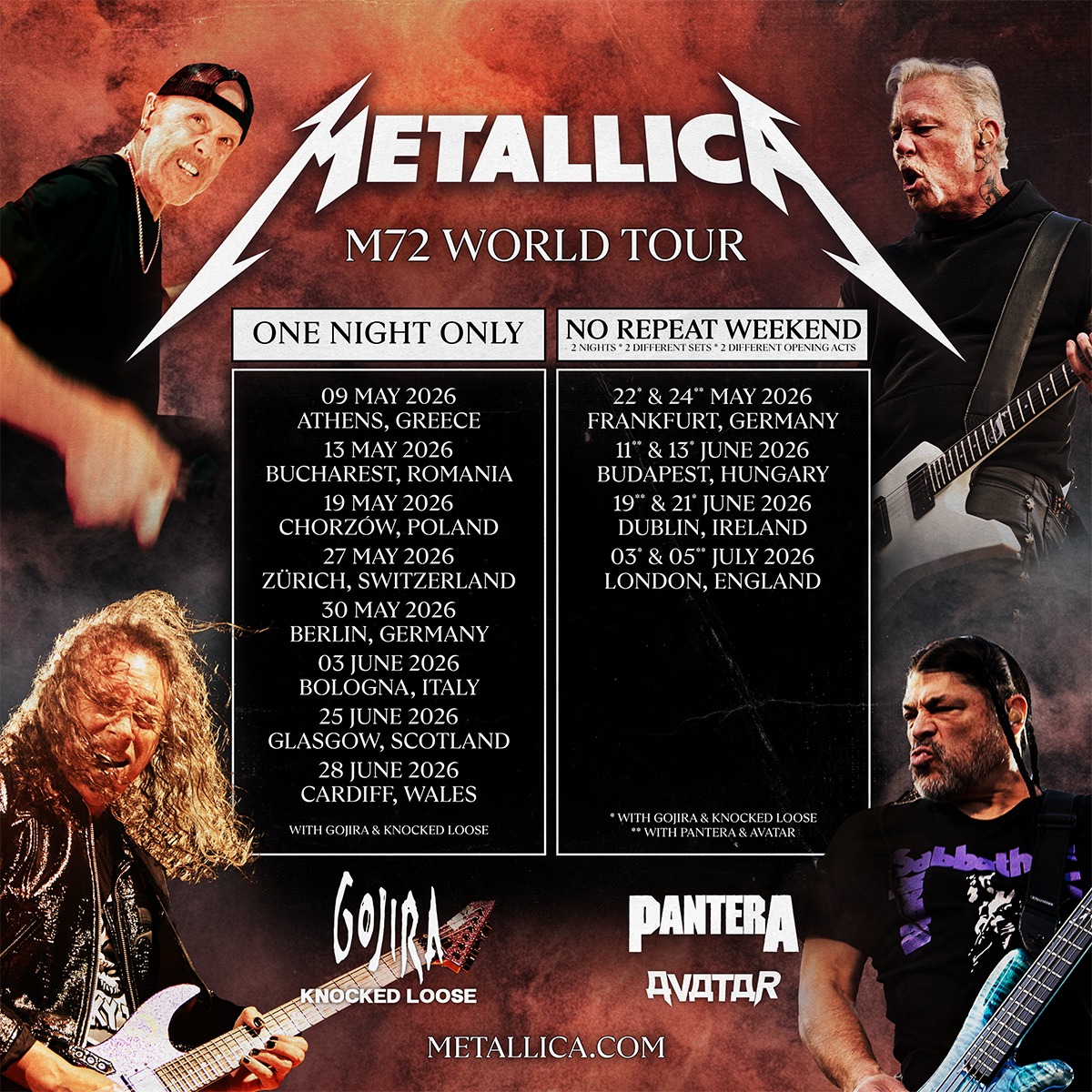 Metallica M72 World Tour 2026 Konzerte Tickets
